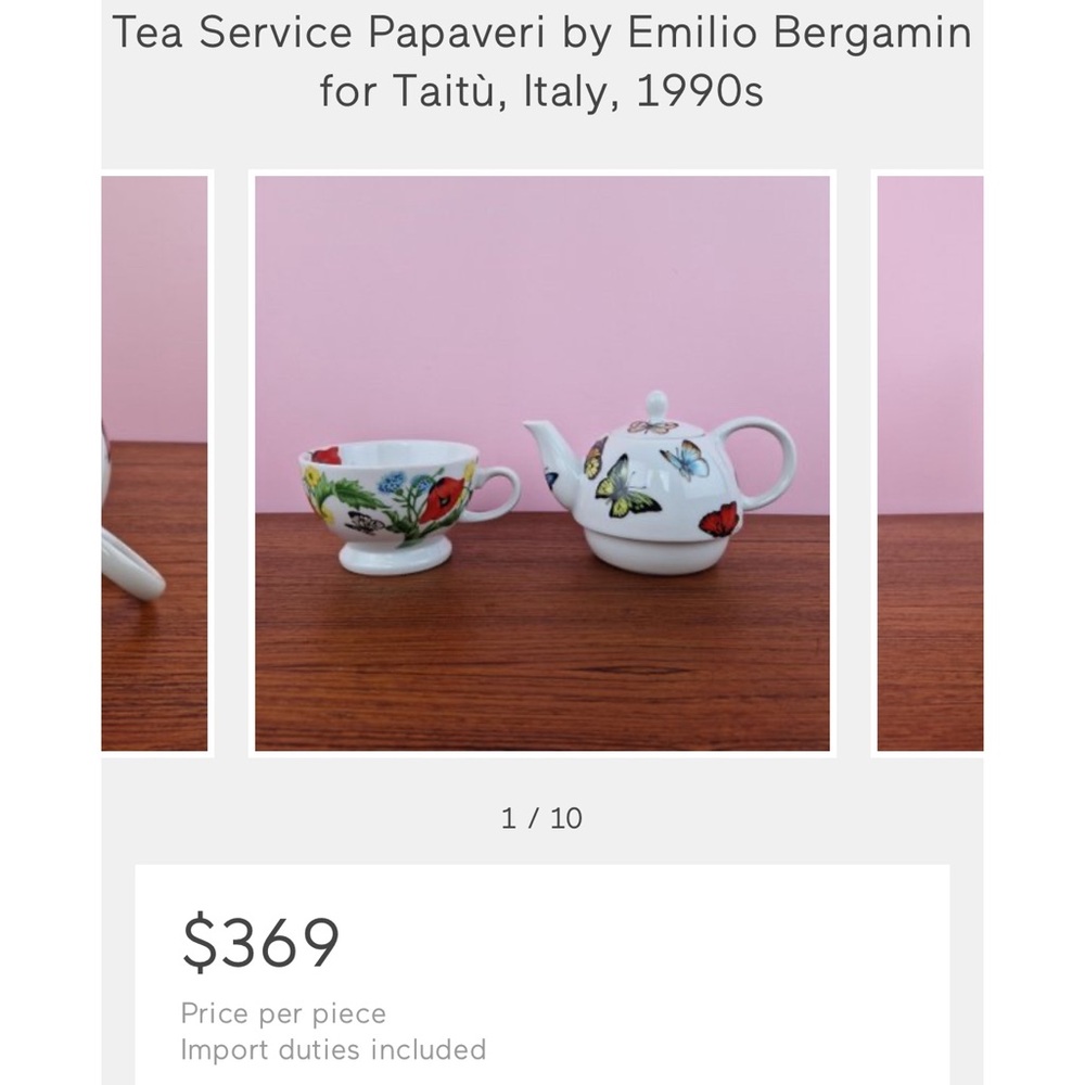 RARE NWT Coffee/Tea for 2 Service by Emilio Bergamin for Taitù, Italy, 1990s - Picture 12 of 14
